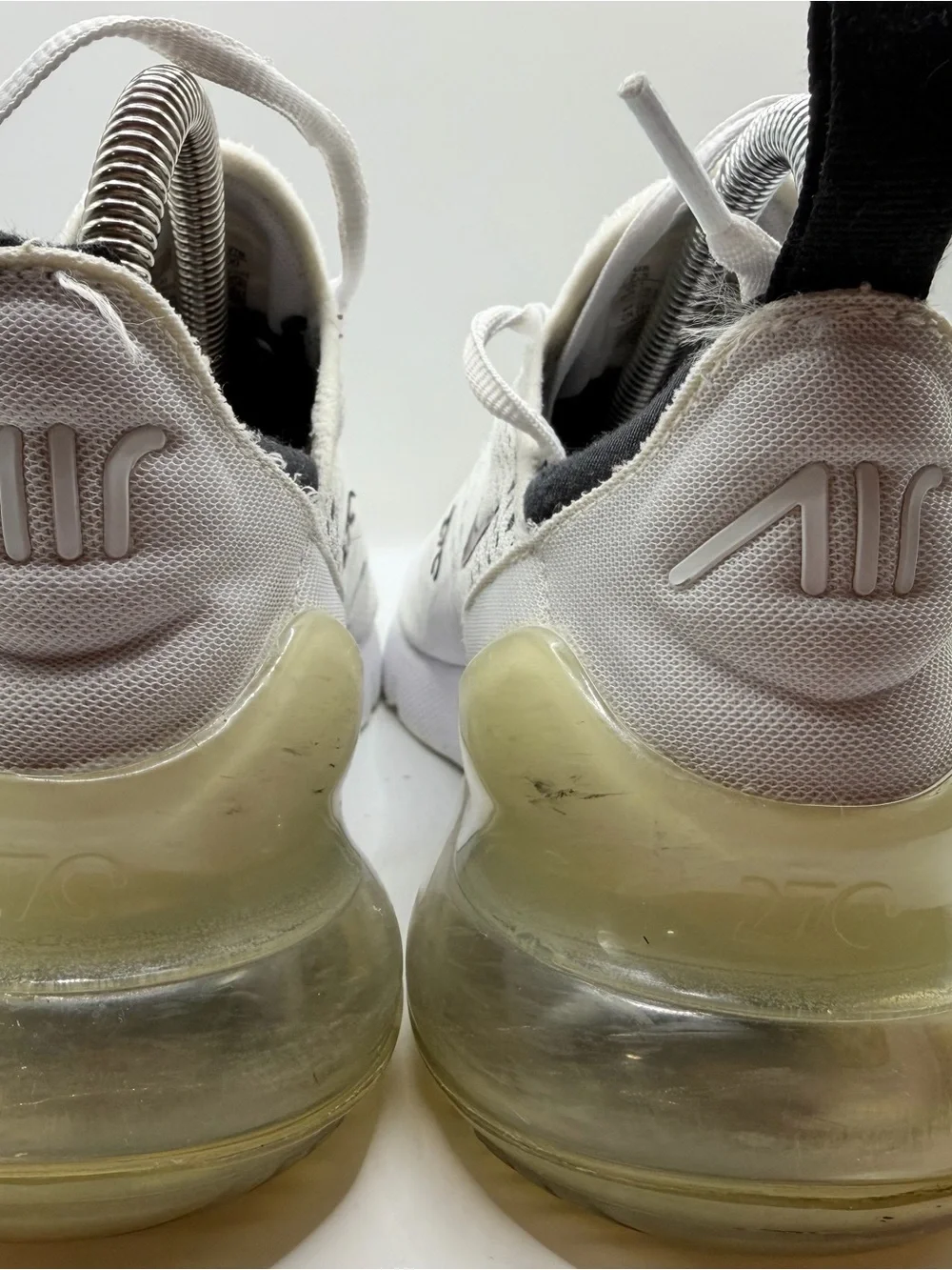 Nike White & Black Air Max 270 Sneakers with Yellowed Heel